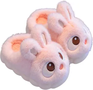 Cute Bunny Boys Girls Winter Slippers Anti Slip Indoor Shoes Cotton Fuzzy Plush Cozy Warm House Shoes for Kids