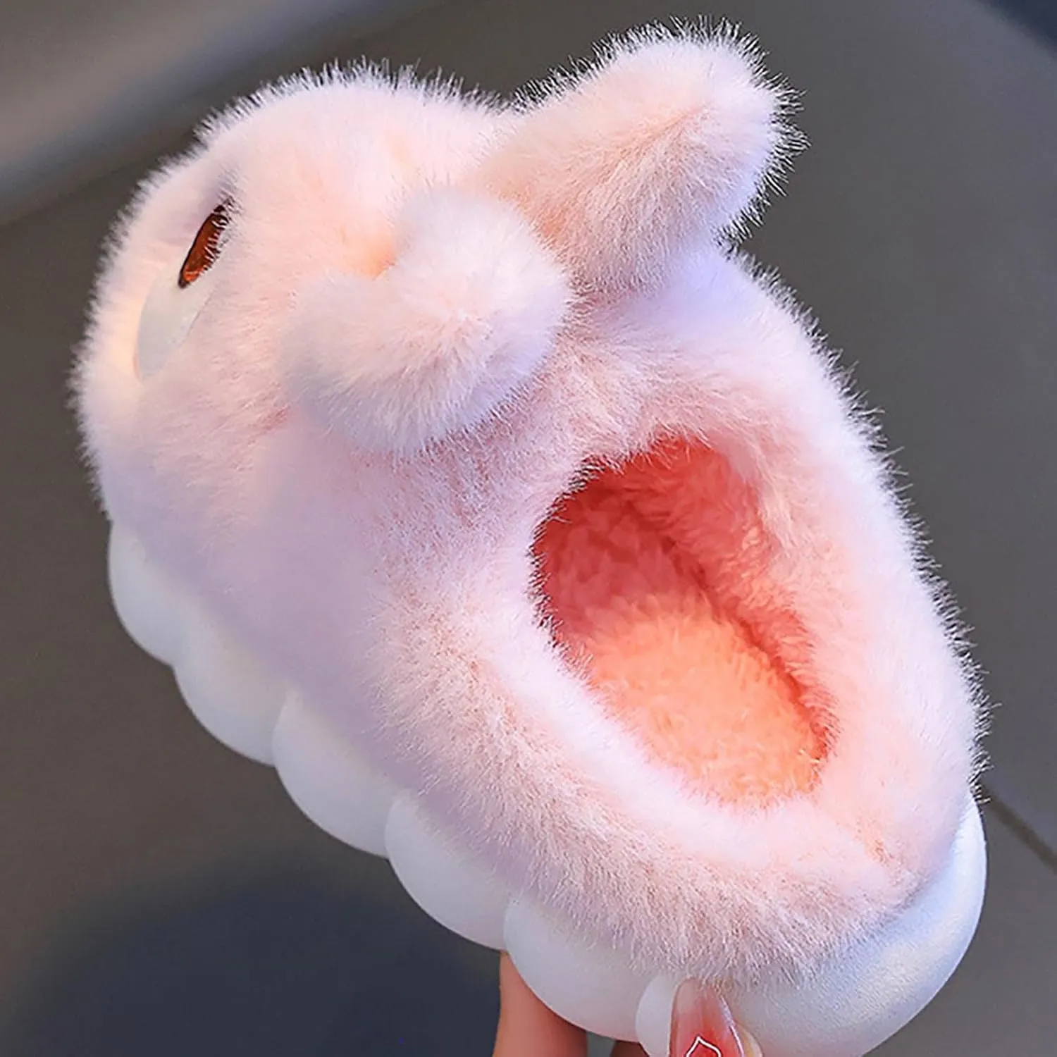 Cute Bunny Boys Girls Winter Slippers Anti Slip Indoor Shoes Cotton Fuzzy Plush Cozy Warm House Shoes for Kids
