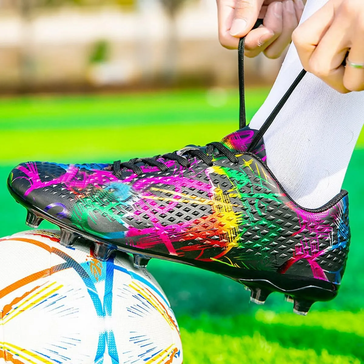 DHOVOR Mens Womens Soccer Cleats FG Football Shoes Unisex Adult Athletics Football Trainers Football Cleats Teenagers Soccer Shoes