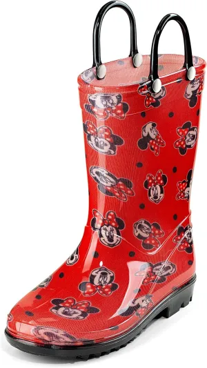 Disney Minnie Mouse Girls' Waterproof PVC Rain Boots with Easy-On Handles  Toddler & Little Kid Sizes