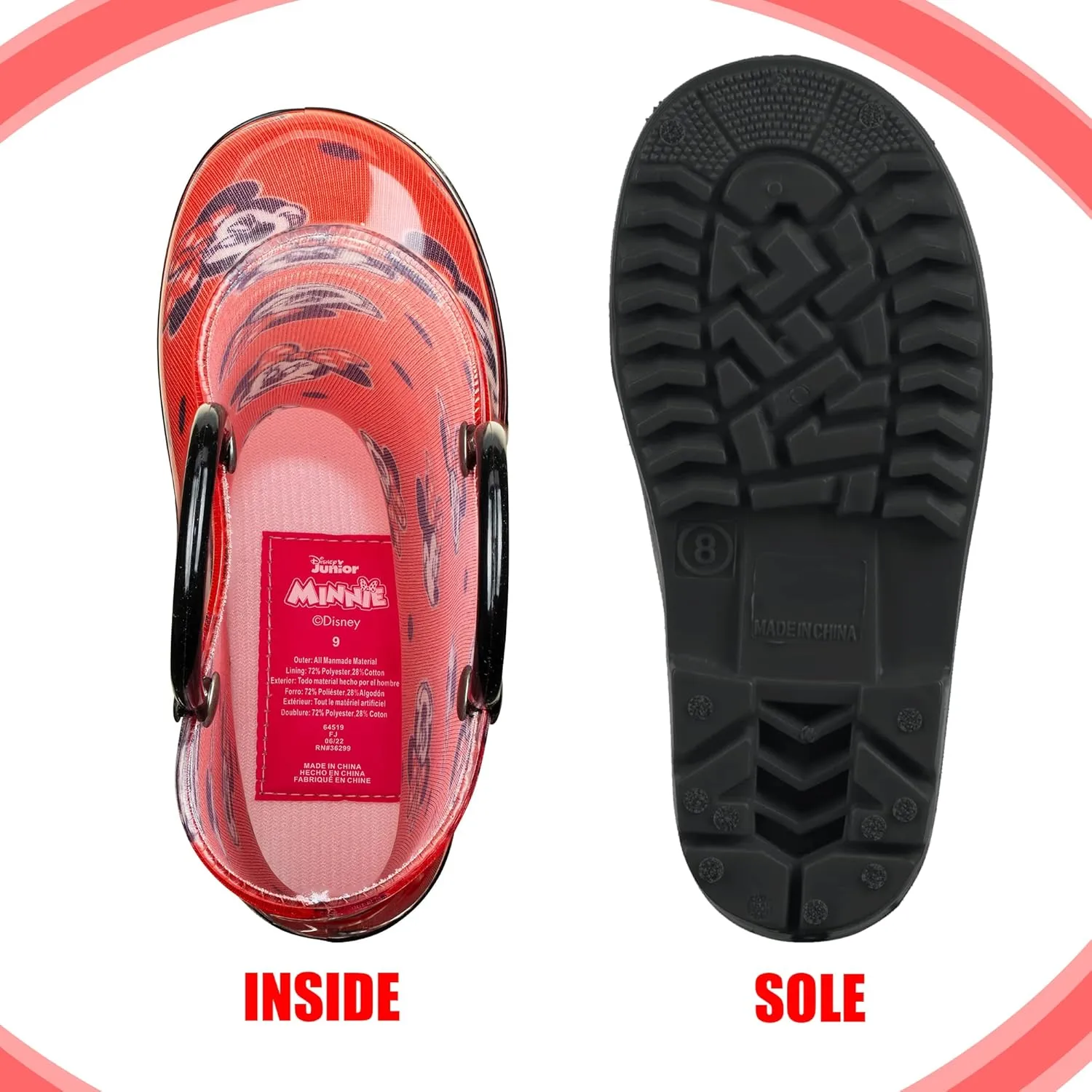 Disney Minnie Mouse Girls' Waterproof PVC Rain Boots with Easy-On Handles  Toddler & Little Kid Sizes