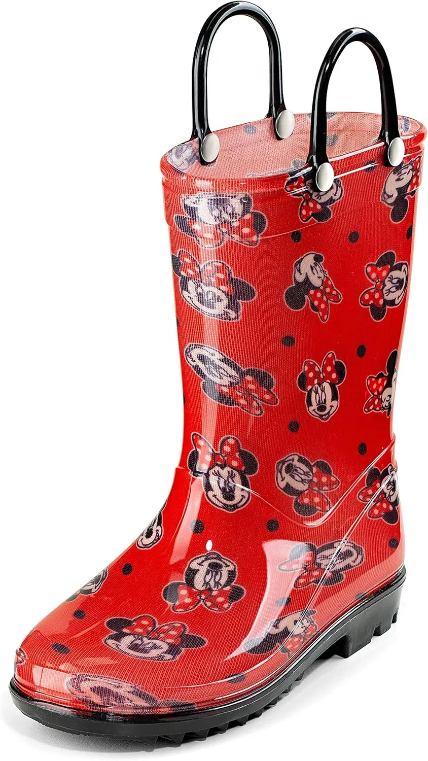Disney Minnie Mouse Girls' Waterproof PVC Rain Boots with Easy-On Handles  Toddler & Little Kid Sizes