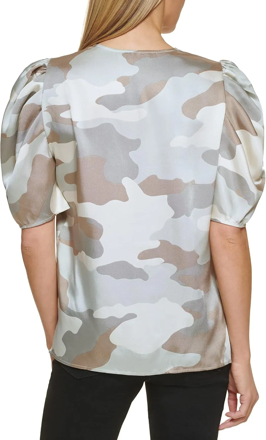 DKNY Women's Polished V-Neck Statement Sportswear Top