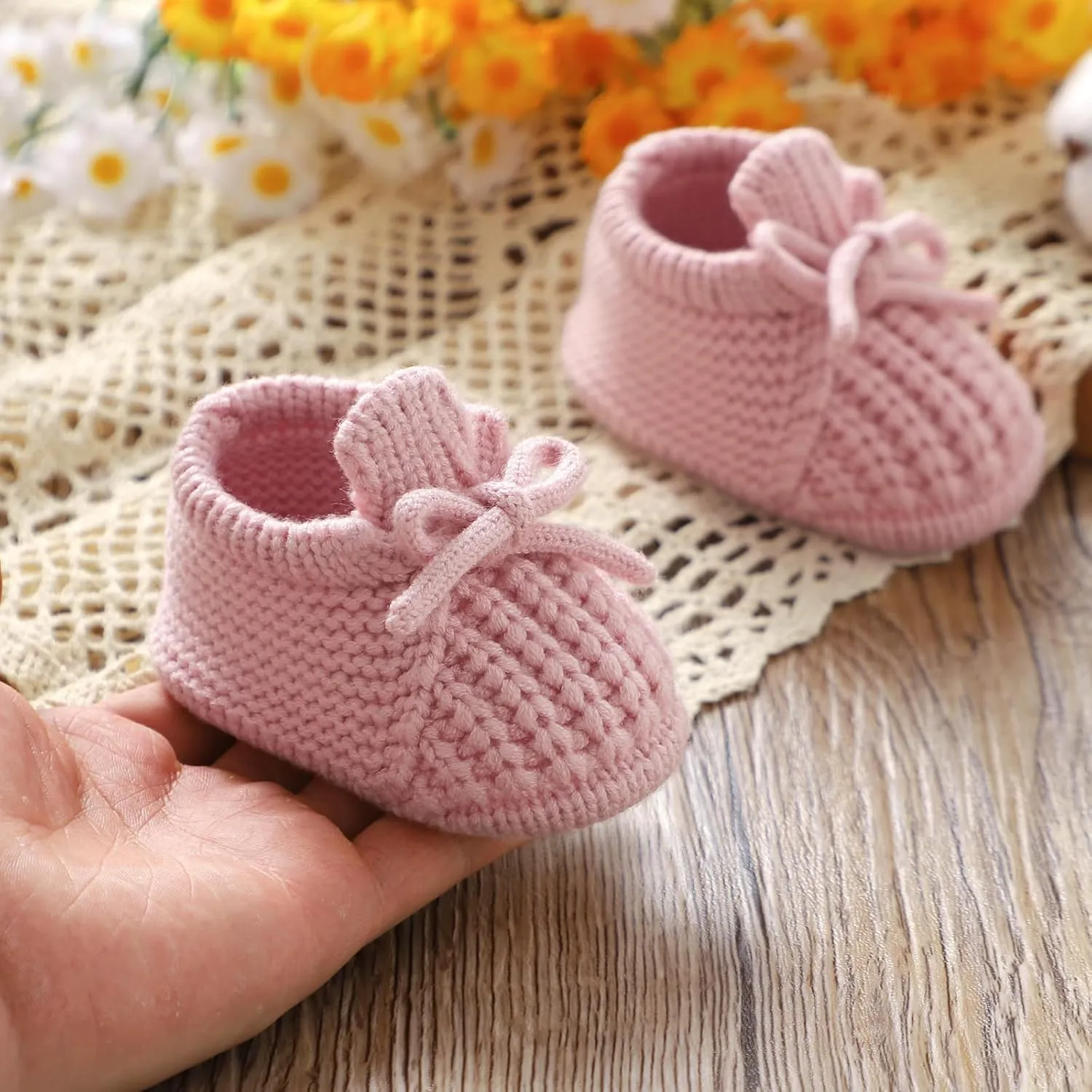 DovFanny Baby Booties Newborn Baby First Shoes Cozy Warm Knit Soft Booties for Toddler Infant Boy Girl