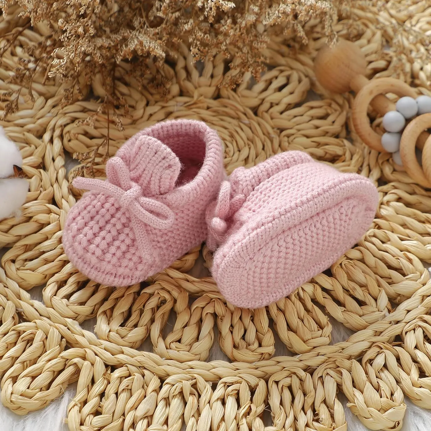 DovFanny Baby Booties Newborn Baby First Shoes Cozy Warm Knit Soft Booties for Toddler Infant Boy Girl