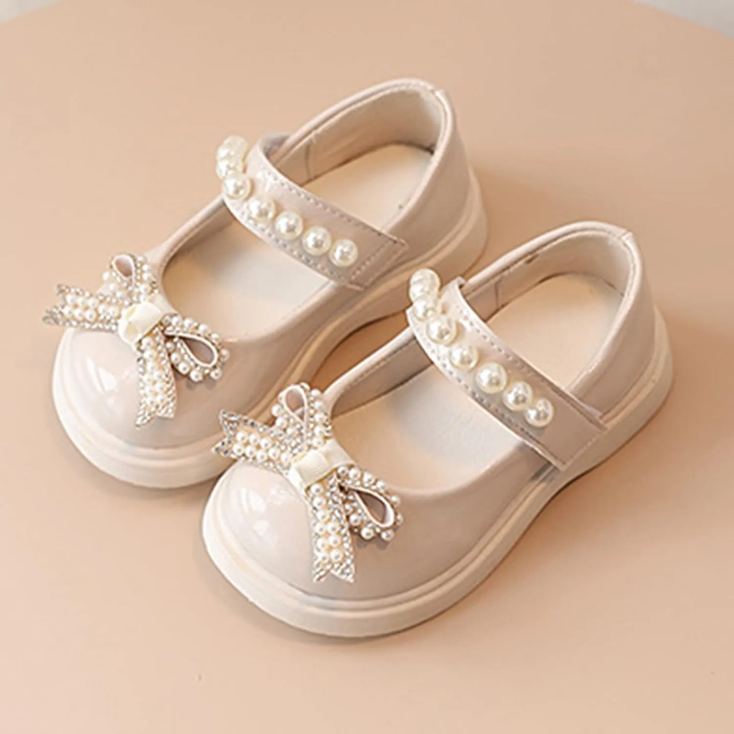 Dress Shoes for Girls,1-6 Years Girls Sandals Children Shoes Pearl Bow Tie Hook Loop Princess Dance Shoes Baby Shoes