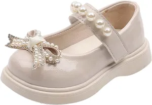 Dress Shoes for Girls,1-6 Years Girls Sandals Children Shoes Pearl Bow Tie Hook Loop Princess Dance Shoes Baby Shoes