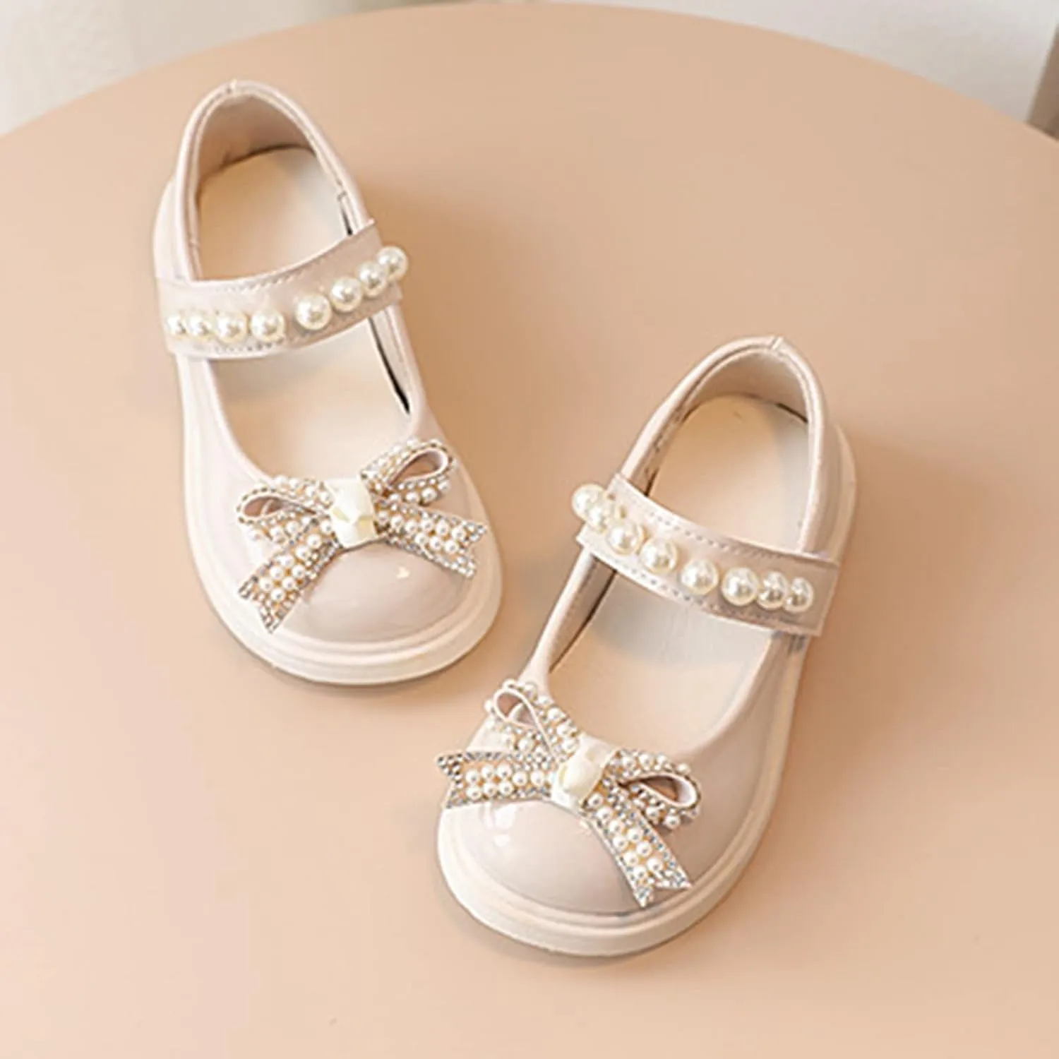 Dress Shoes for Girls,1-6 Years Girls Sandals Children Shoes Pearl Bow Tie Hook Loop Princess Dance Shoes Baby Shoes