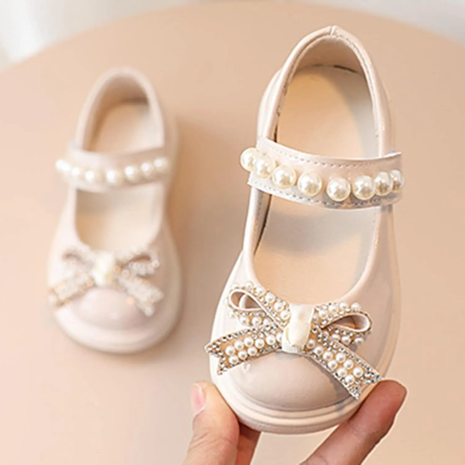 Dress Shoes for Girls,1-6 Years Girls Sandals Children Shoes Pearl Bow Tie Hook Loop Princess Dance Shoes Baby Shoes
