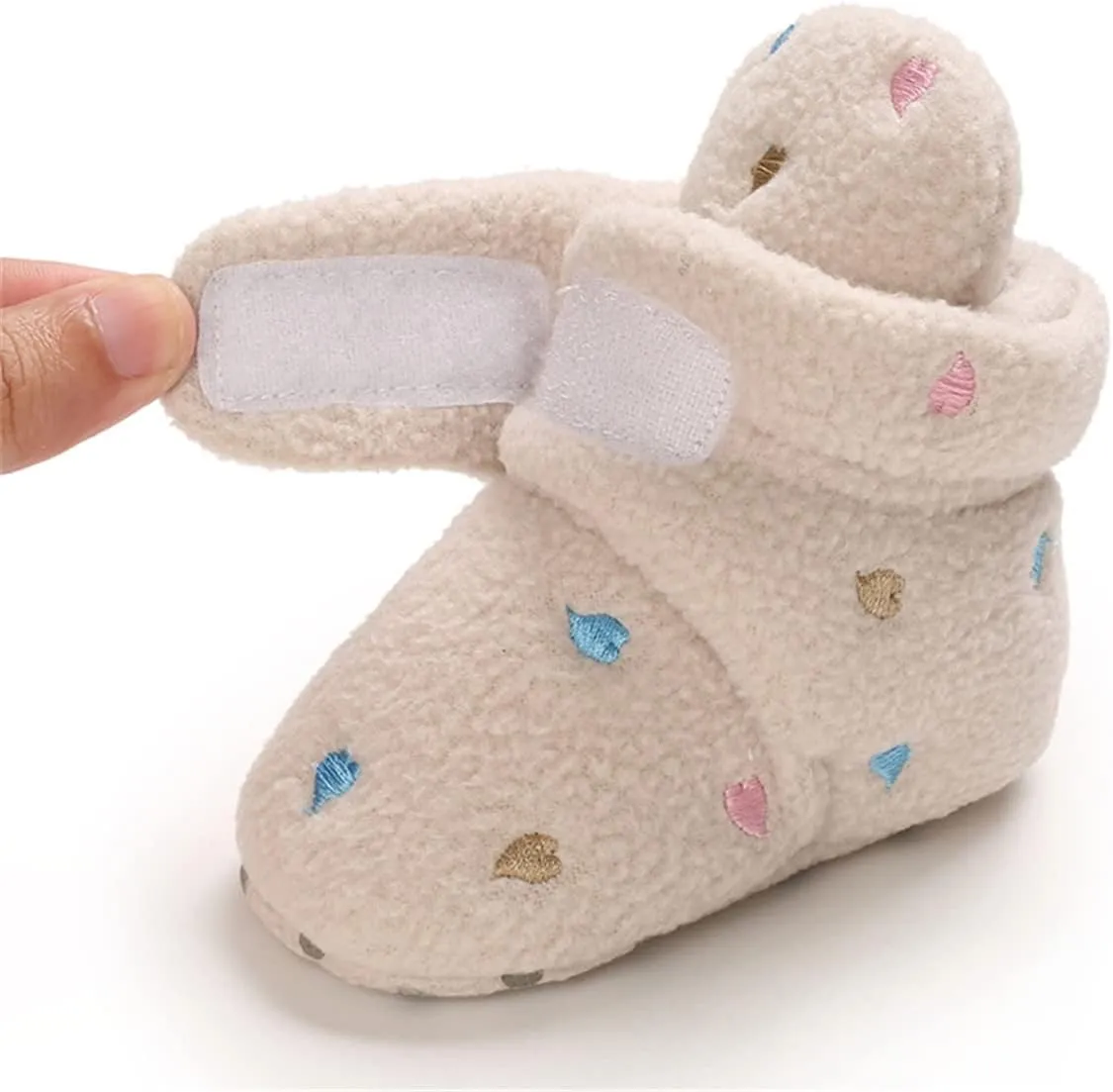 E-FAK Newborn Baby Cozy Fleece Booties with Grippers Winter Slippers Socks Soft Sole Stay On Infant First Walker Crib Shoes