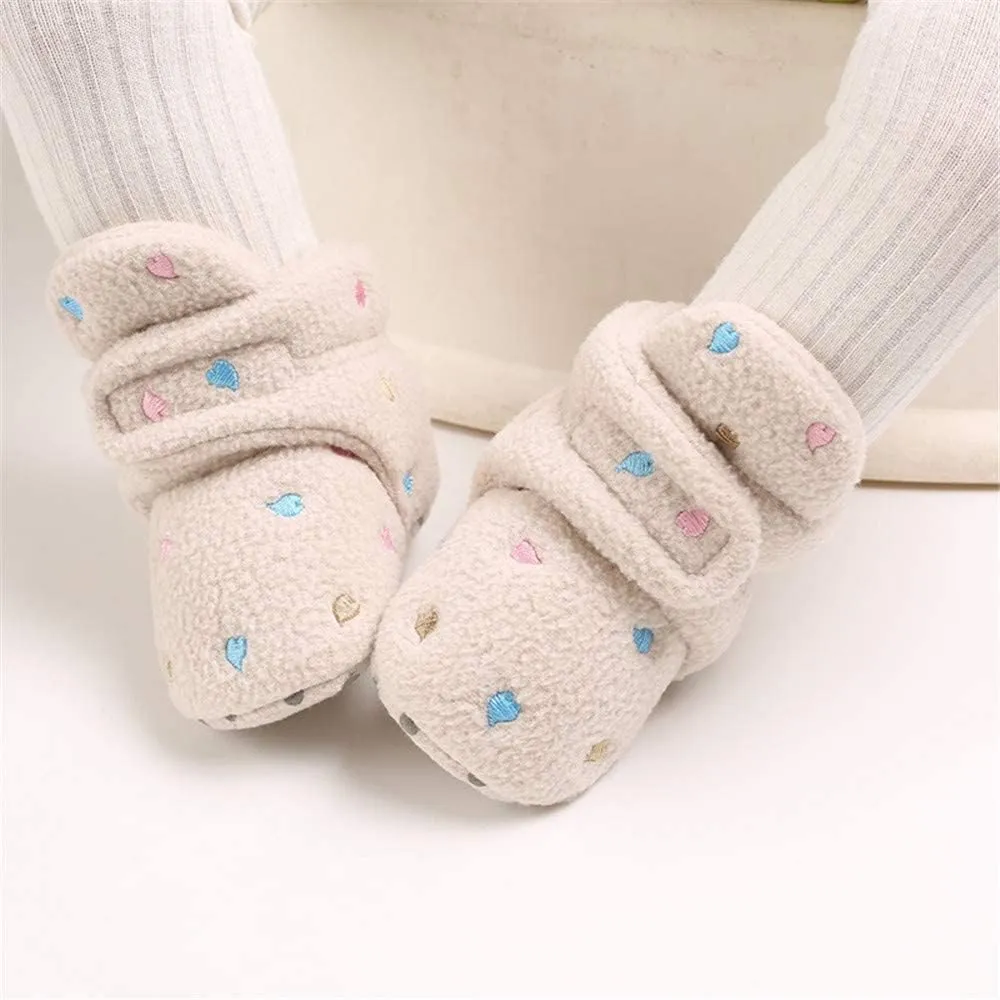 E-FAK Newborn Baby Cozy Fleece Booties with Grippers Winter Slippers Socks Soft Sole Stay On Infant First Walker Crib Shoes