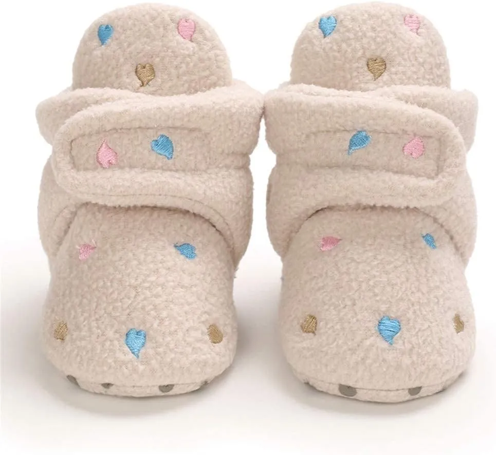 E-FAK Newborn Baby Cozy Fleece Booties with Grippers Winter Slippers Socks Soft Sole Stay On Infant First Walker Crib Shoes