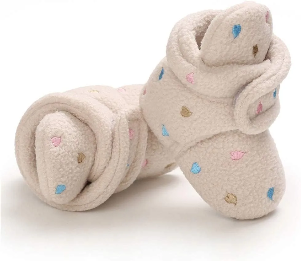 E-FAK Newborn Baby Cozy Fleece Booties with Grippers Winter Slippers Socks Soft Sole Stay On Infant First Walker Crib Shoes