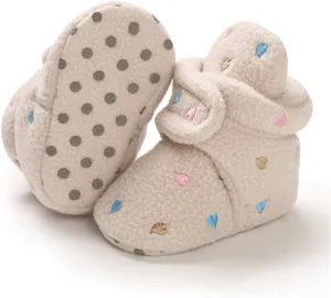 E-FAK Newborn Baby Cozy Fleece Booties with Grippers Winter Slippers Socks Soft Sole Stay On Infant First Walker Crib Shoes