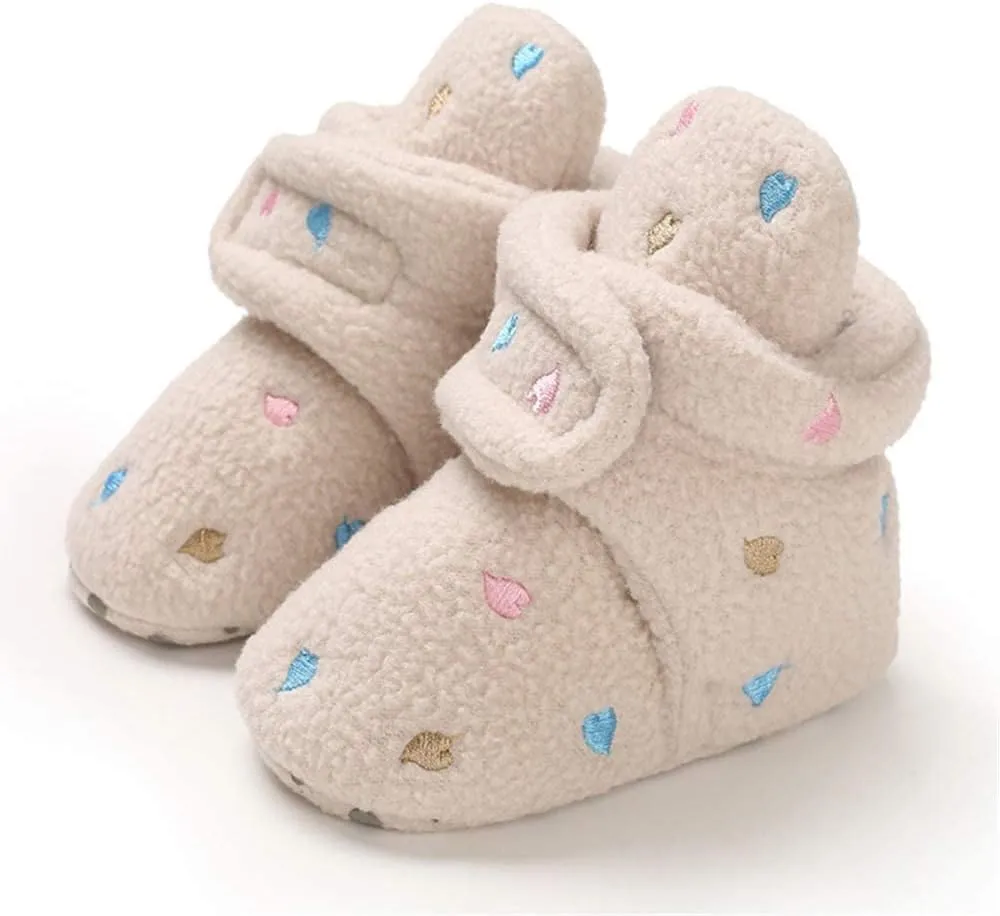 E-FAK Newborn Baby Cozy Fleece Booties with Grippers Winter Slippers Socks Soft Sole Stay On Infant First Walker Crib Shoes