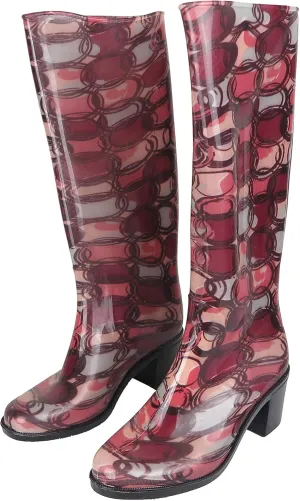 Easy USA Women's 15" Rain Boot Waterproof Rubber Shoes Printed Sizes 6-10 New (9, Red Circles)