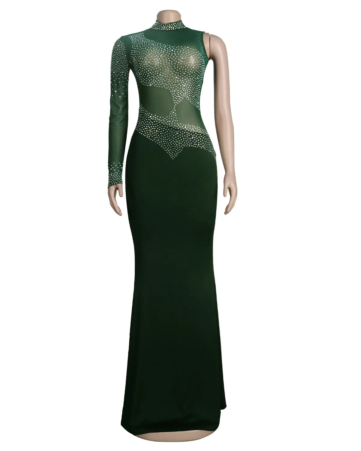 European and American new fashion high-end sparkling hot diamond one-shoulder nightclub style dress elegant temperament mature wind plus size women's