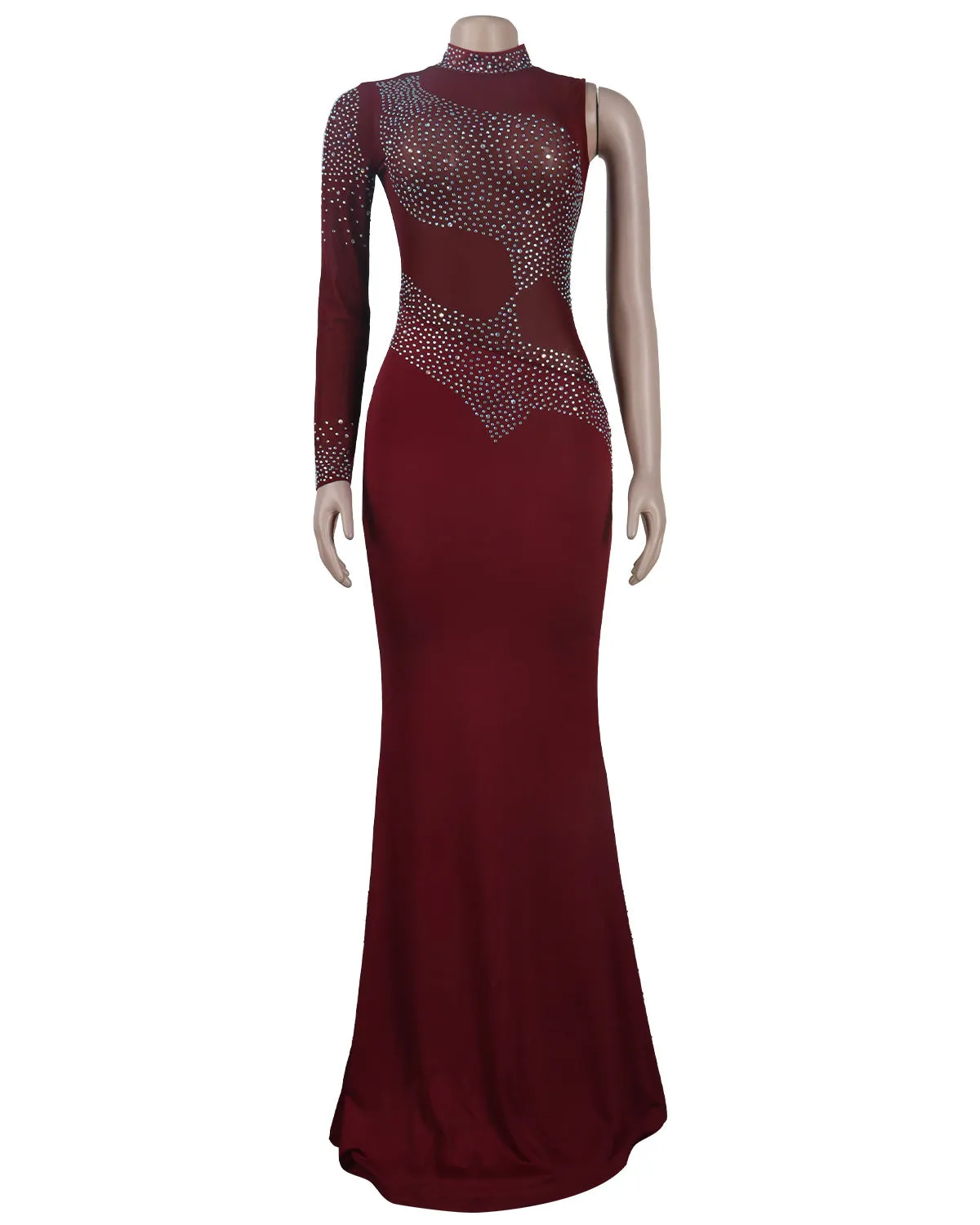 European and American new fashion high-end sparkling hot diamond one-shoulder nightclub style dress elegant temperament mature wind plus size women's