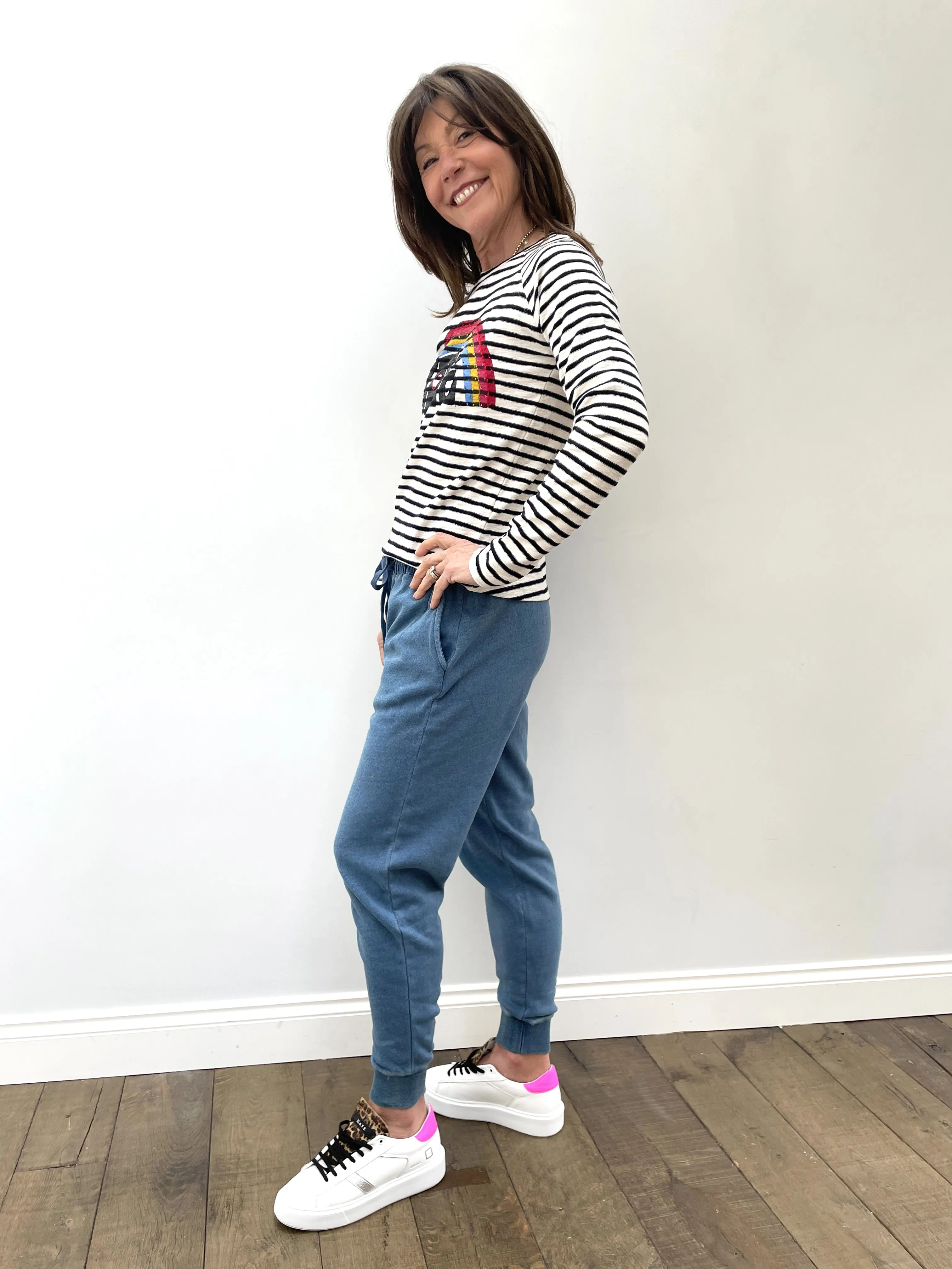 FIVE TSE2116 LOVE Striped Tee in Chalk