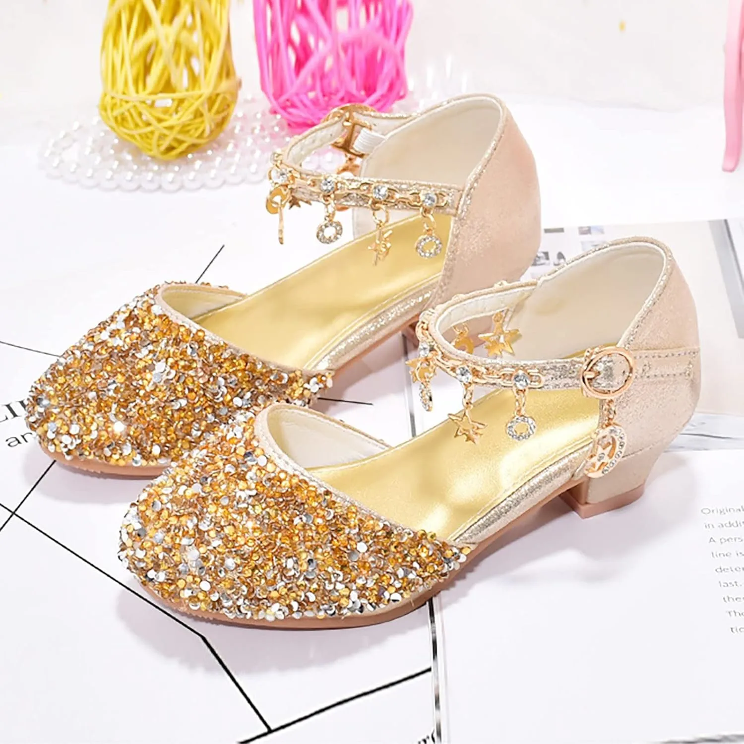 Girls Dress Adorable parkle Mary Jane Heel for Wedding Party Little/Big Kids Ankle Strap Ballerina Flat
