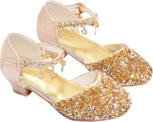 Girls Dress Adorable parkle Mary Jane Heel for Wedding Party Little/Big Kids Ankle Strap Ballerina Flat