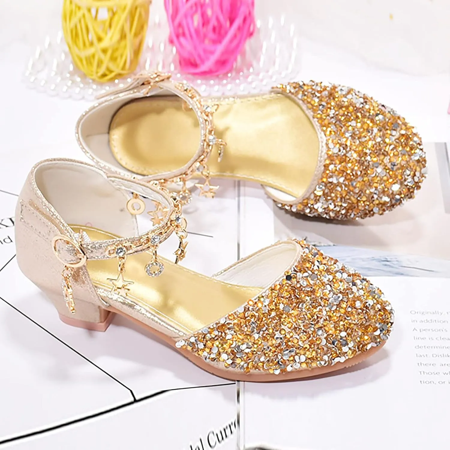 Girls Dress Adorable parkle Mary Jane Heel for Wedding Party Little/Big Kids Ankle Strap Ballerina Flat