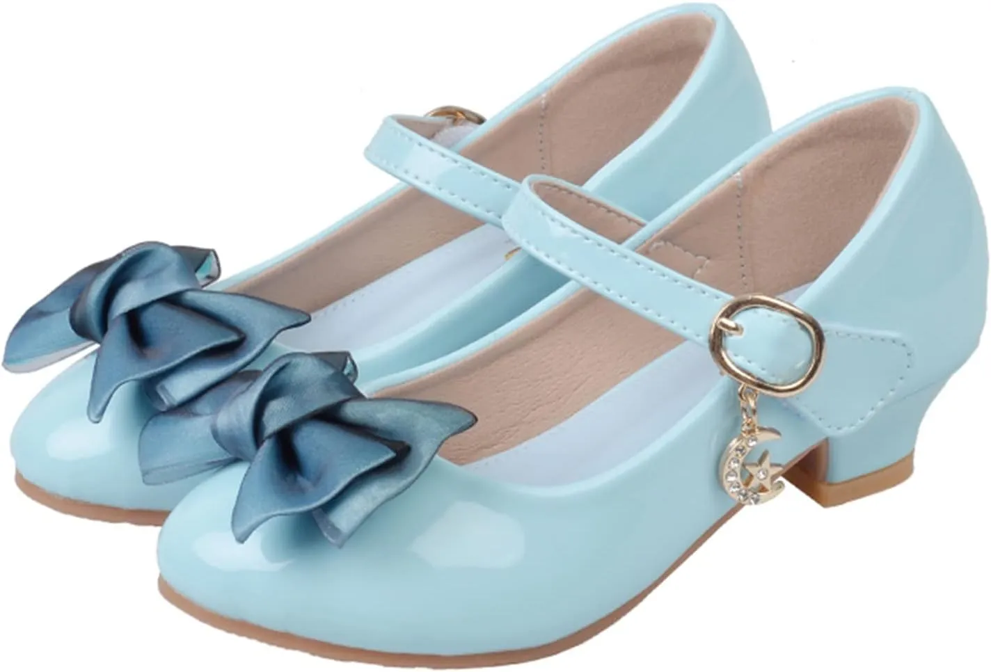Girls Dress Mary Jane Bow Shoes for Girls with Low Heel Princess Flower Ballet Flat for Wedding School Party