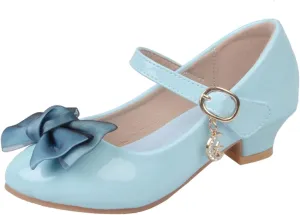 Girls Dress Mary Jane Bow Shoes for Girls with Low Heel Princess Flower Ballet Flat for Wedding School Party