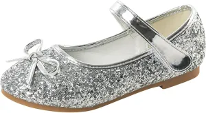 Girls Dress Shoes Princess Glittery Bowknot Low Heel Shoes for Toddler Little Girl Mary Jane Low Heels Footwear