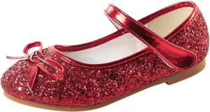 Girls Dress Shoes Princess Glittery Bowknot Low Heel Shoes for Toddler Little Girl Mary Jane Low Heels Footwear