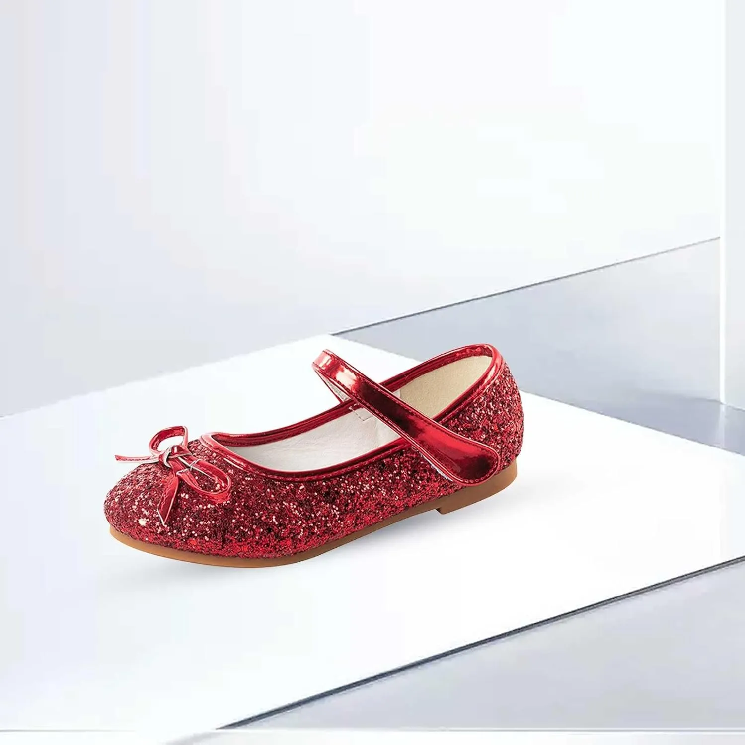 Girls Dress Shoes Princess Glittery Bowknot Low Heel Shoes for Toddler Little Girl Mary Jane Low Heels Footwear