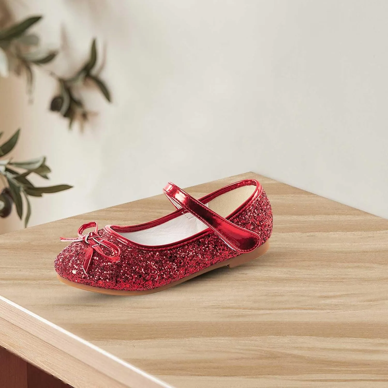 Girls Dress Shoes Princess Glittery Bowknot Low Heel Shoes for Toddler Little Girl Mary Jane Low Heels Footwear