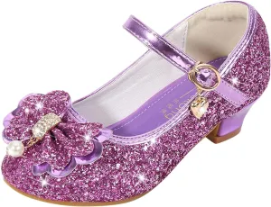 Girls Dress Shoes Wedding Mary Jane Princess Flower Shoes Kids Pumps Glitter Sequins Low Heels Party Dance Shoes