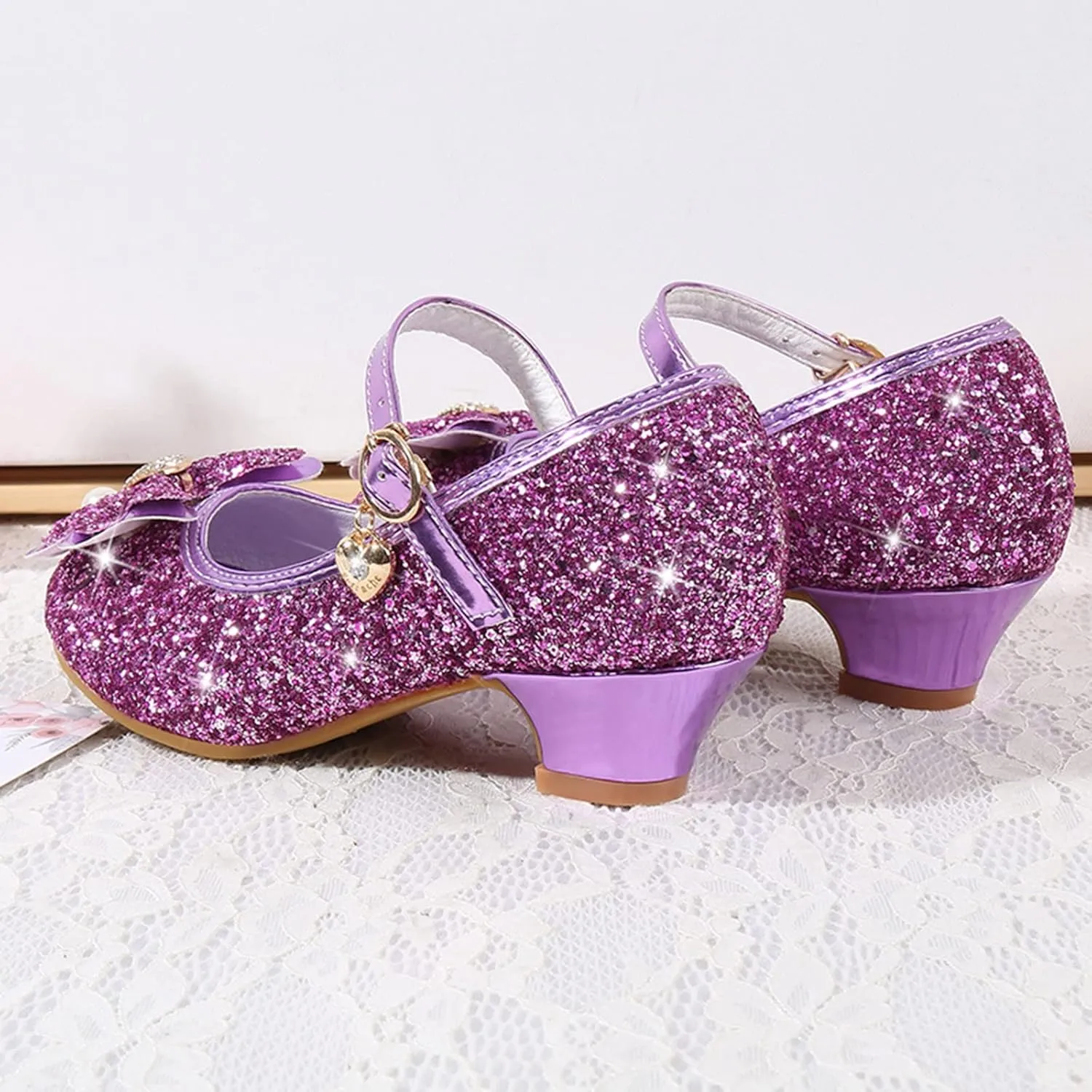 Girls Dress Shoes Wedding Mary Jane Princess Flower Shoes Kids Pumps Glitter Sequins Low Heels Party Dance Shoes