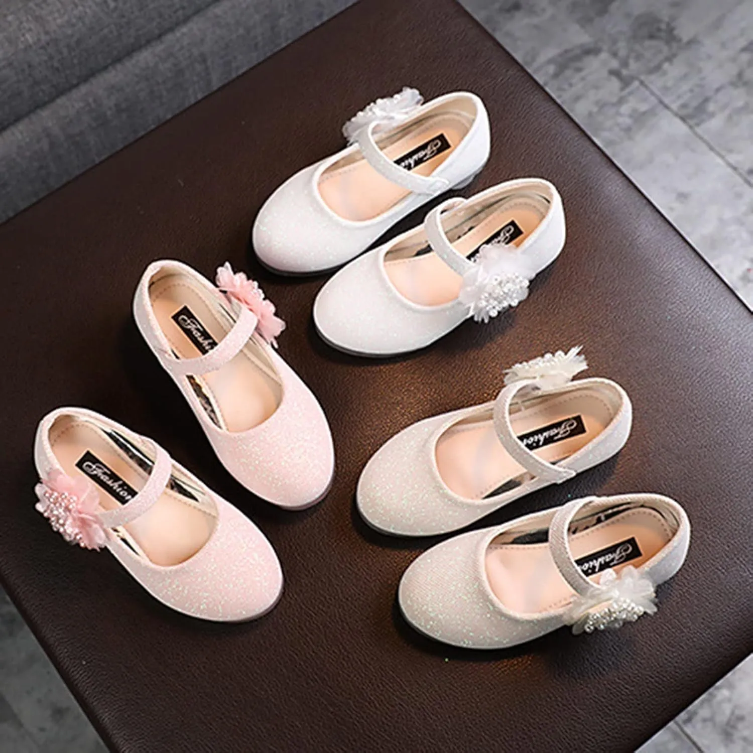 Girls Mary Jane Flats with Flower Low Heels Flower Girl Dress Shoes Pump Toddler Girls School Party Girls Mary Janes