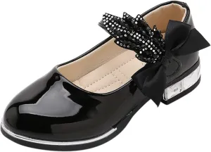 Girls Mary Jane Low Heel Princess Flower Wedding Party Pump Dress Shoes Soft PU Leather Bowknot School Shoes