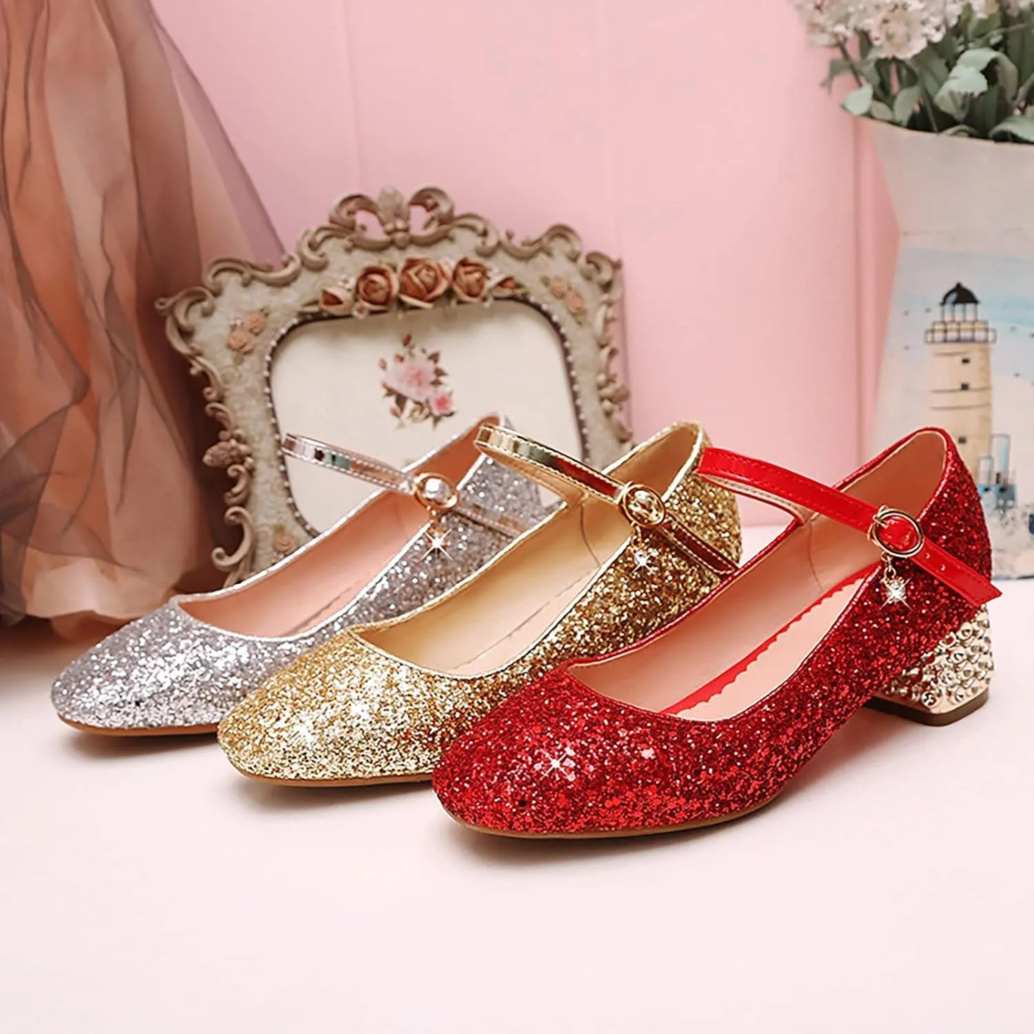 Girls Shoes High Heel Toddler Girls Dress Shoes Sparkle Mary Jane Flower Girls Wedding Birthday Party Prom