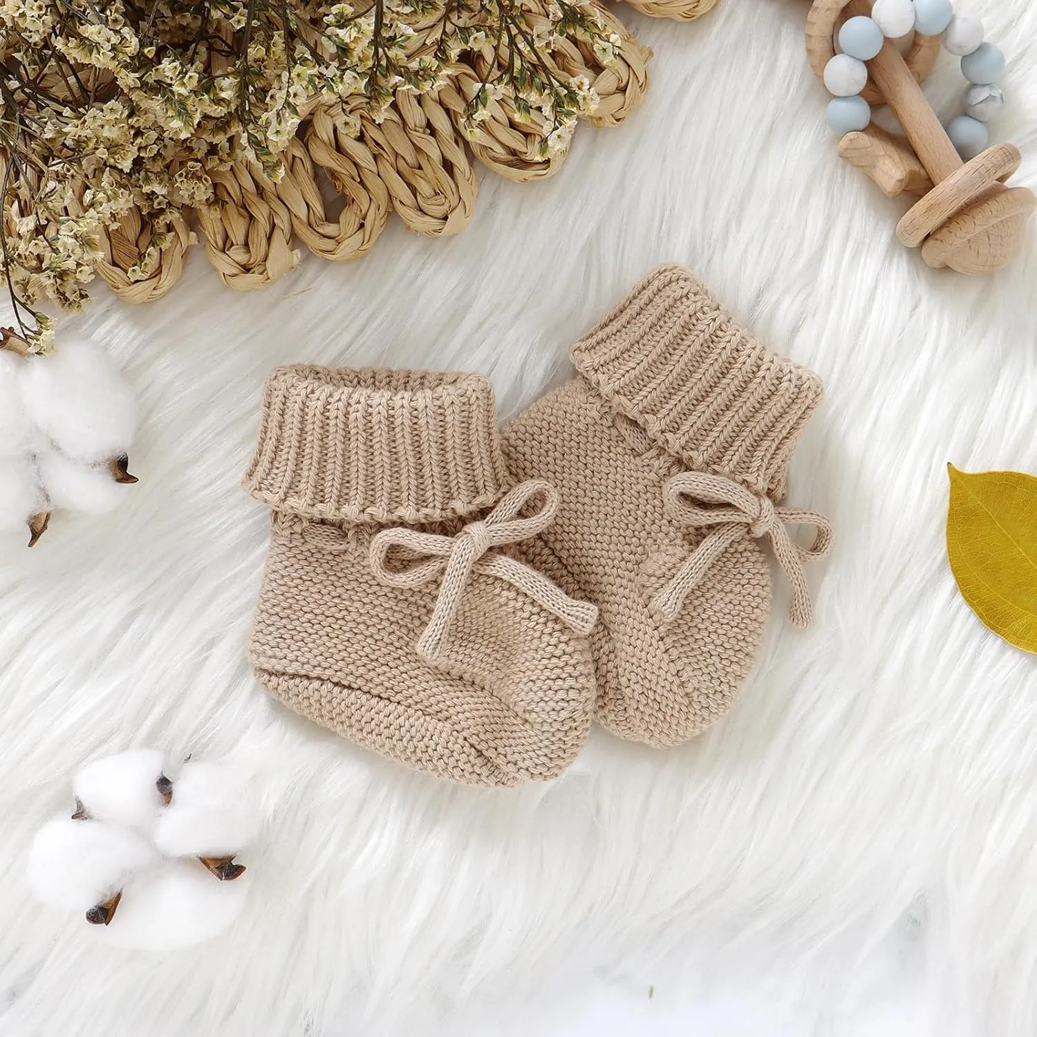 Hadetoto Baby Booties Newborn First Walkers Cozy Shoes Warm Knit Soft Booties for Toddler Infant Boy Girl