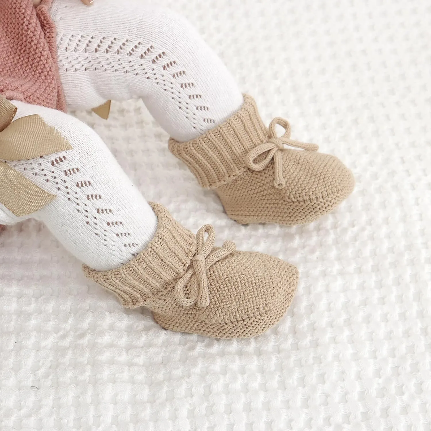 Hadetoto Baby Booties Newborn First Walkers Cozy Shoes Warm Knit Soft Booties for Toddler Infant Boy Girl
