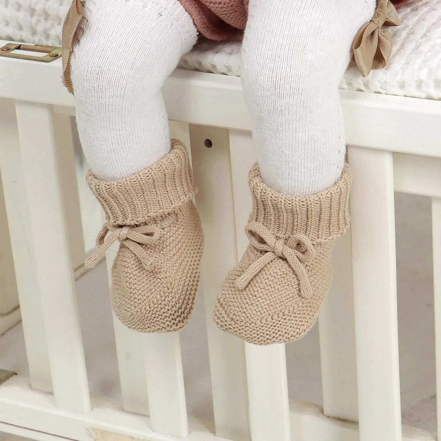 Hadetoto Baby Booties Newborn First Walkers Cozy Shoes Warm Knit Soft Booties for Toddler Infant Boy Girl