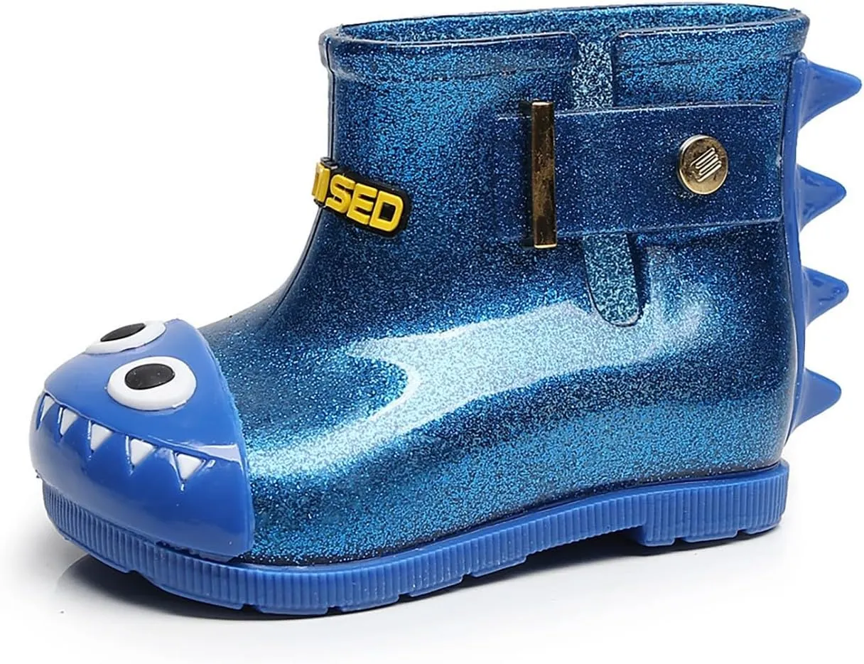 Infant Baby Cute Dinosaur Glitter Rain Boots Easy On Unisex Child Booties Boys Girls Washable Casual Outdoor Shoes