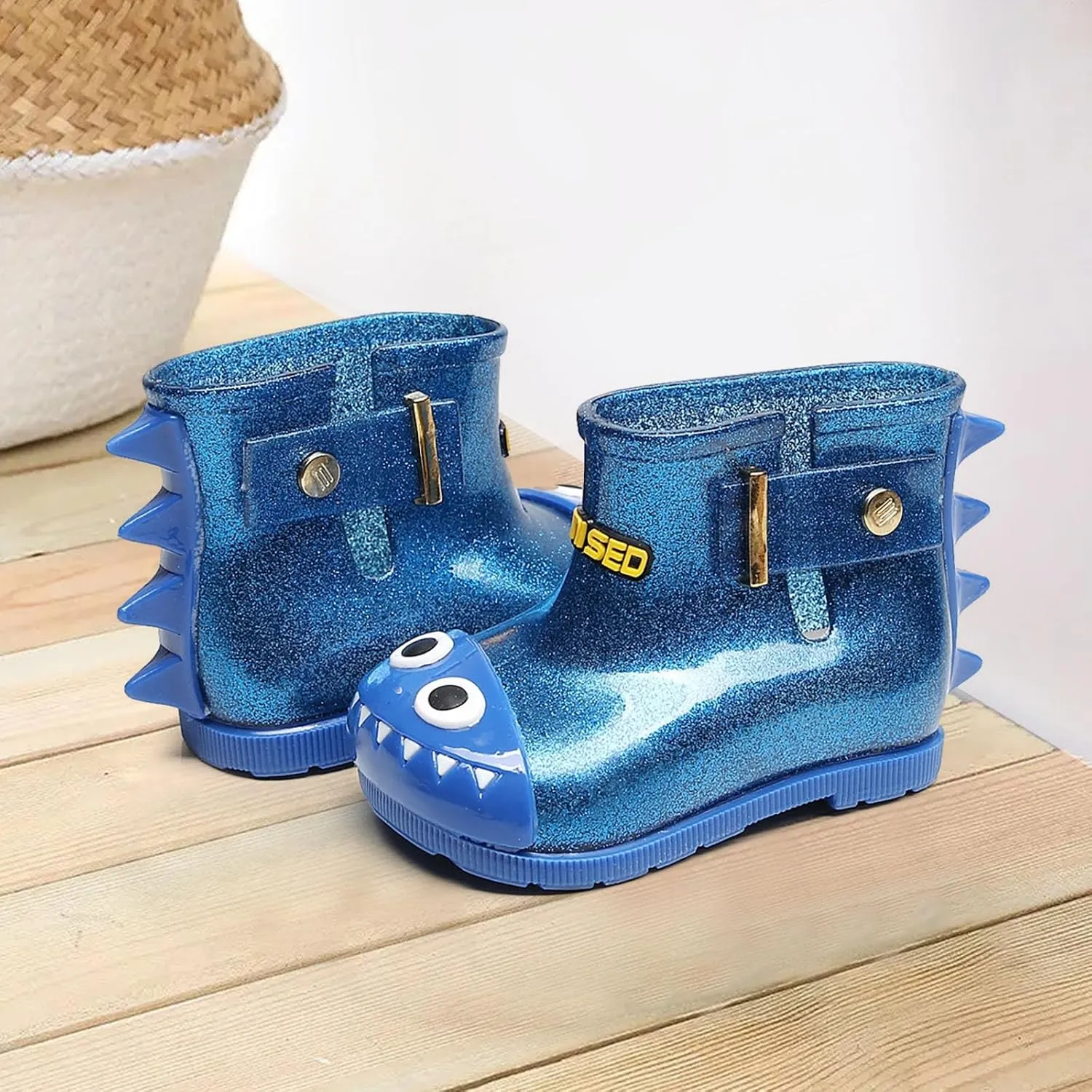 Infant Baby Cute Dinosaur Glitter Rain Boots Easy On Unisex Child Booties Boys Girls Washable Casual Outdoor Shoes