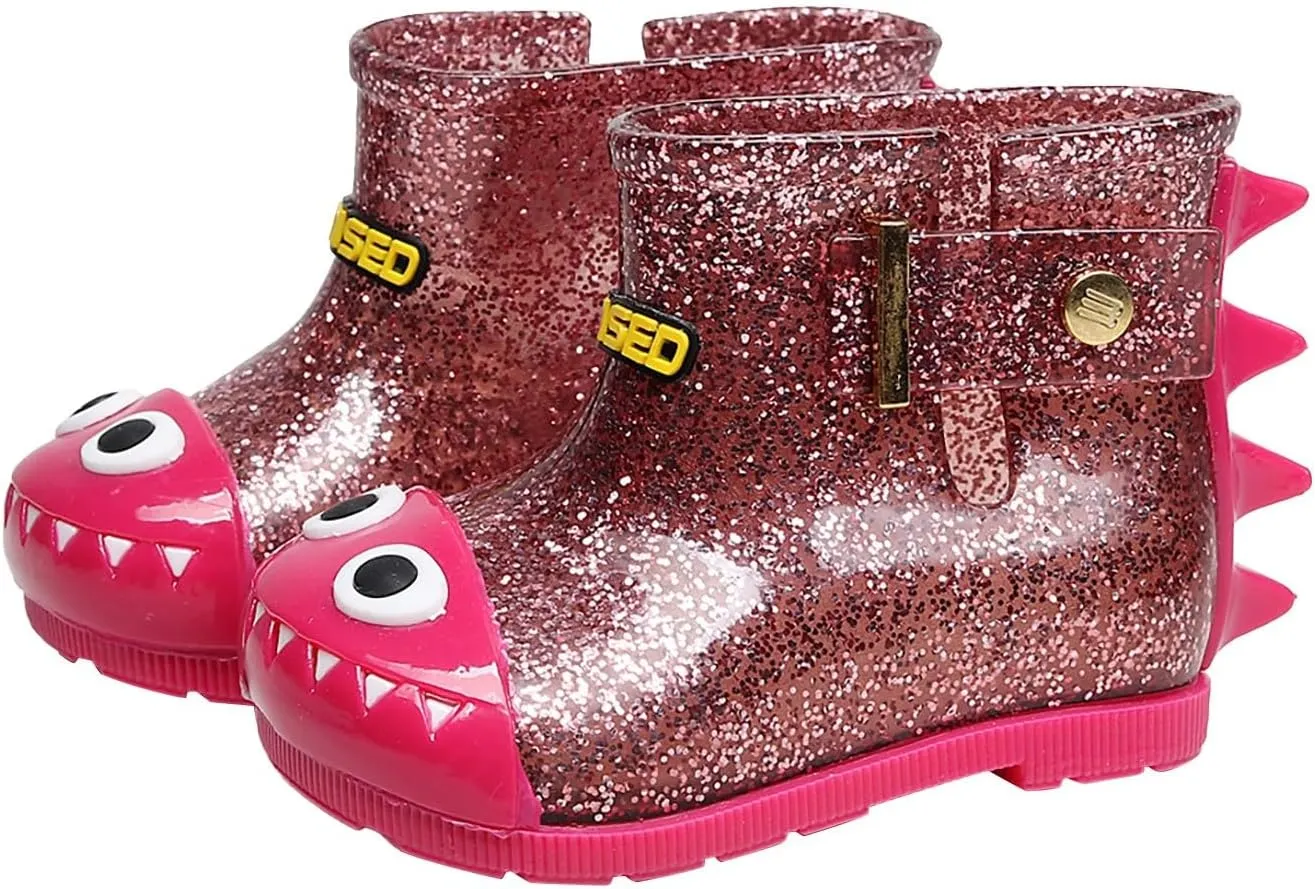 Infant Baby Cute Dinosaur Glitter Rain Boots Easy On Unisex Child Booties Boys Girls Washable Casual Outdoor Shoes