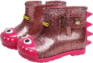 Infant Baby Cute Dinosaur Glitter Rain Boots Easy On Unisex Child Booties Boys Girls Washable Casual Outdoor Shoes