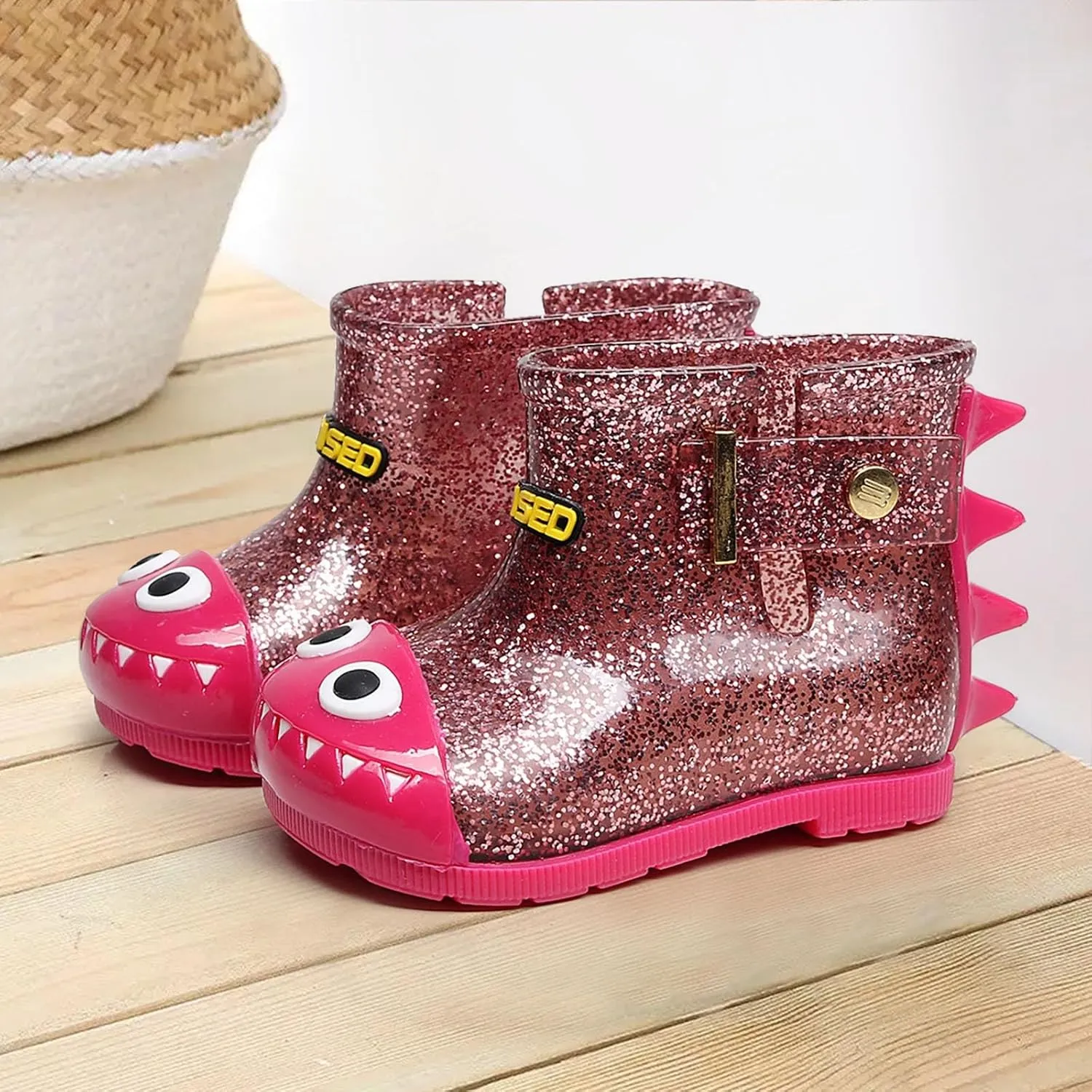 Infant Baby Cute Dinosaur Glitter Rain Boots Easy On Unisex Child Booties Boys Girls Washable Casual Outdoor Shoes