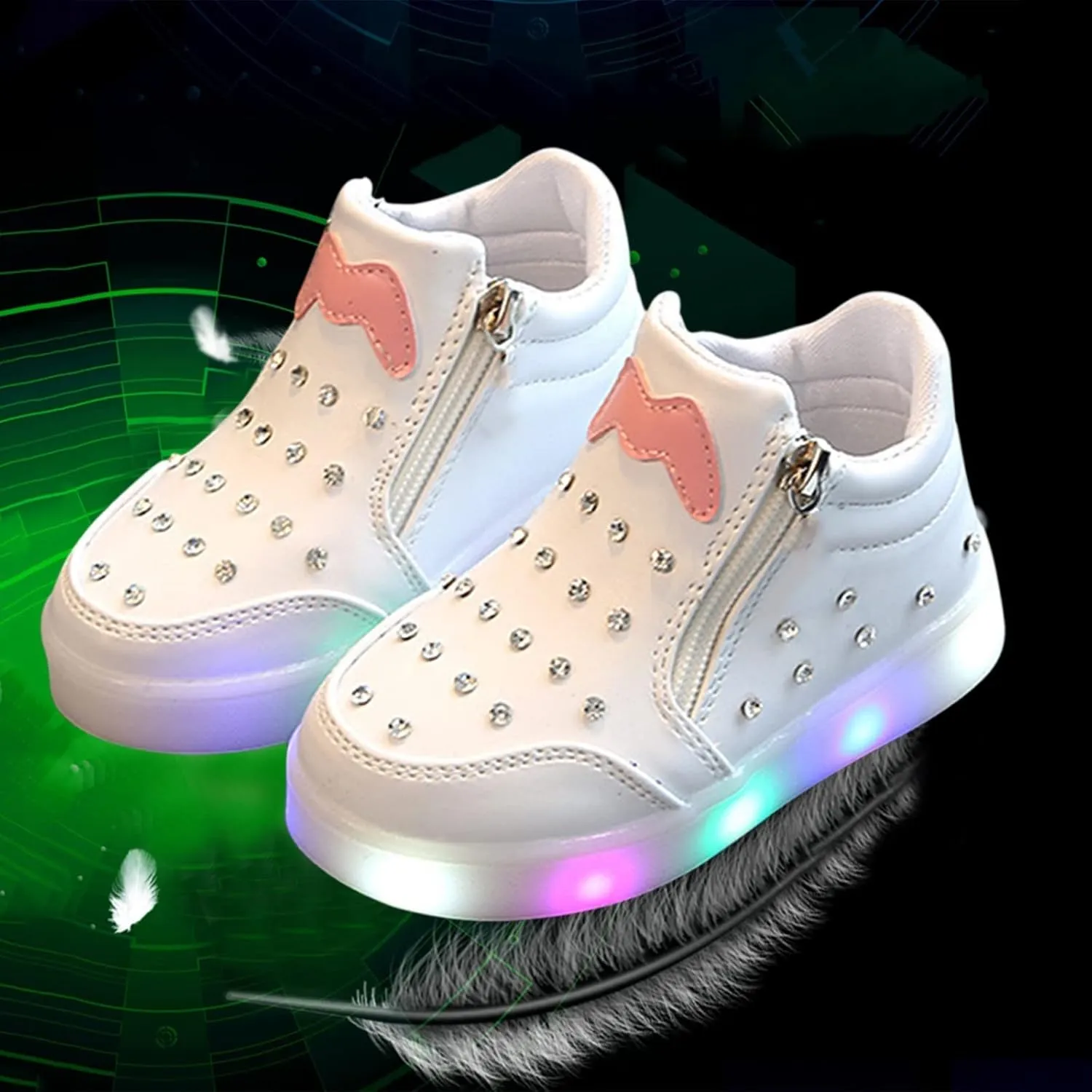 Kids Baby Girls rystal Light Up Shoes Luminous Bowknot Sneakers Winter Comfort Warm Trainers for Baby Girls Shoes
