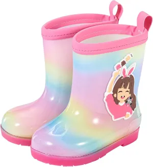 Kids PVC Rain Boots Easy On Handles For Girls Boys Lightweight Sparkly Rain Boots Toddler Boy Toddler And Little Kid