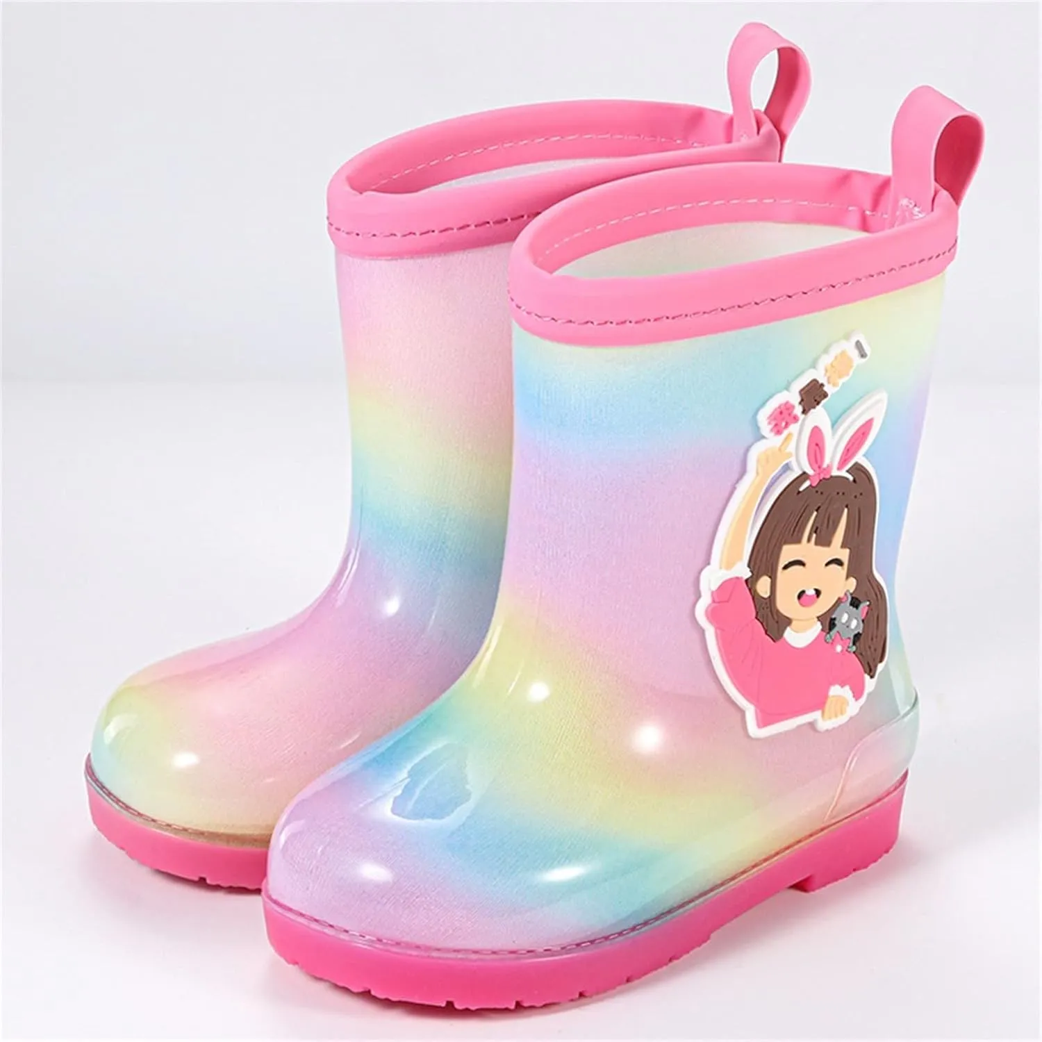 Kids PVC Rain Boots Easy On Handles For Girls Boys Lightweight Sparkly Rain Boots Toddler Boy Toddler And Little Kid