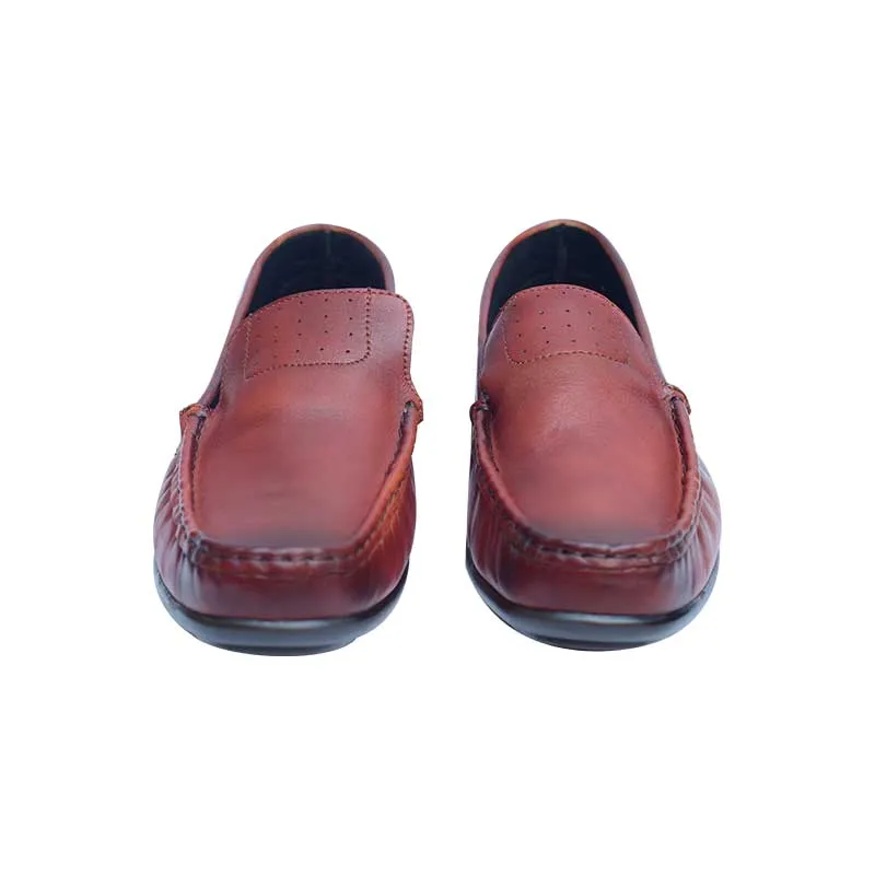 Leather moccasins with patina color