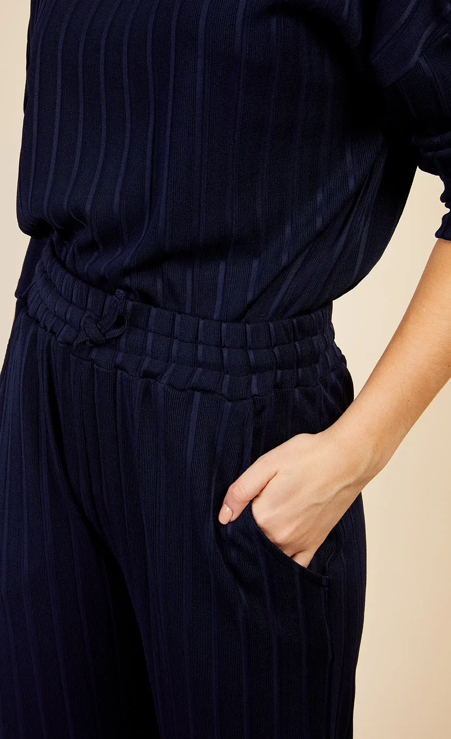 Navy Ribbed Trousers by Vogue Williams